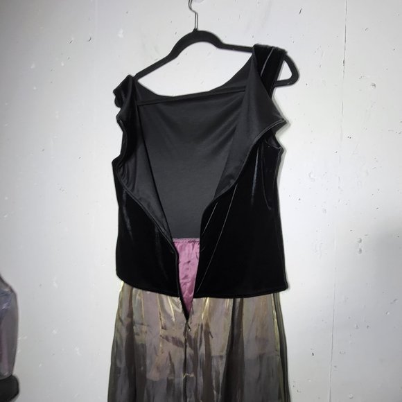 Crimson by Lawrence Kurtz Women's Black Velvet Gold Taffeta Dress Size 10 Formal - Picture 5 of 10